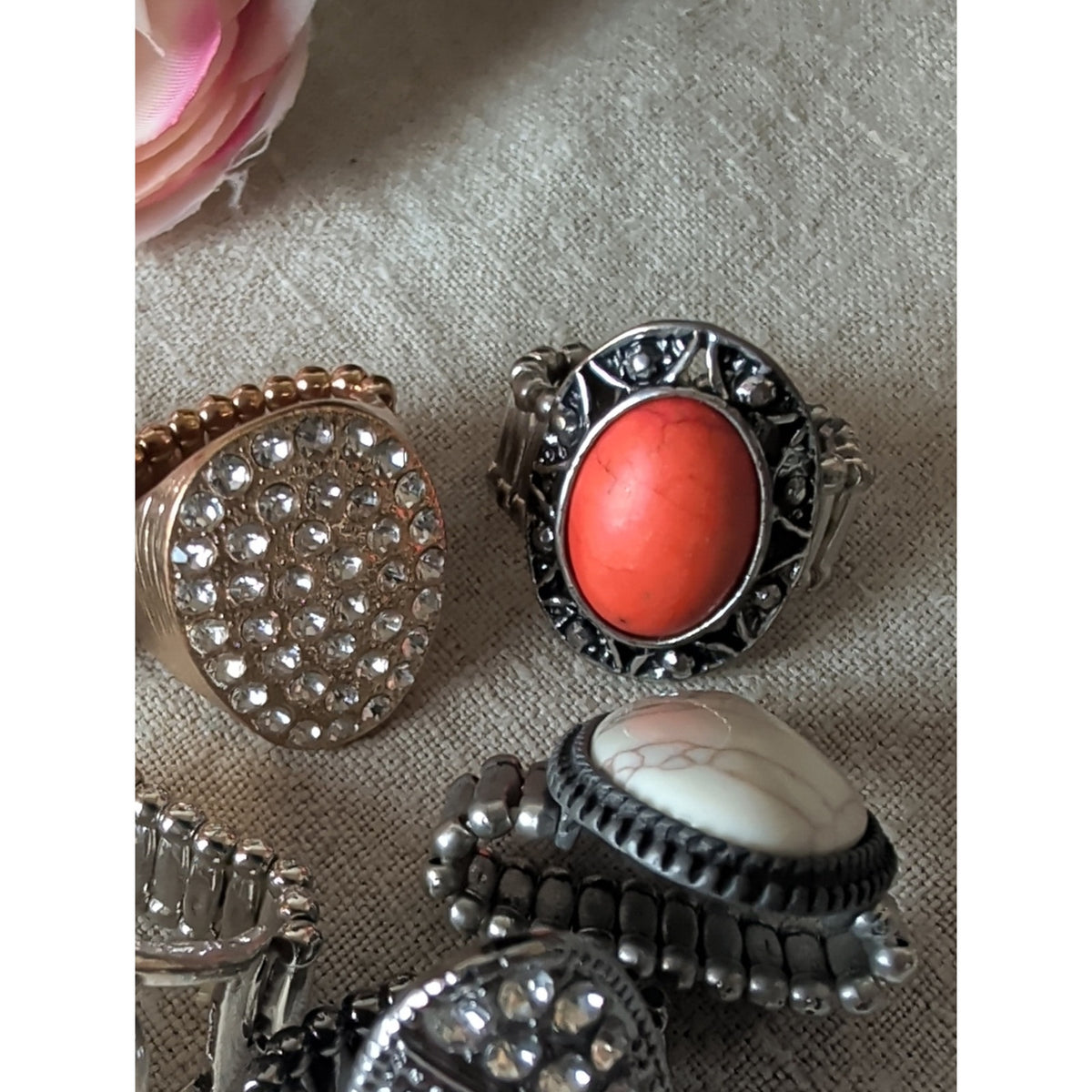 8 Stretch Cocktail Statement Rings Boho Western Faux Stones Rhinestone