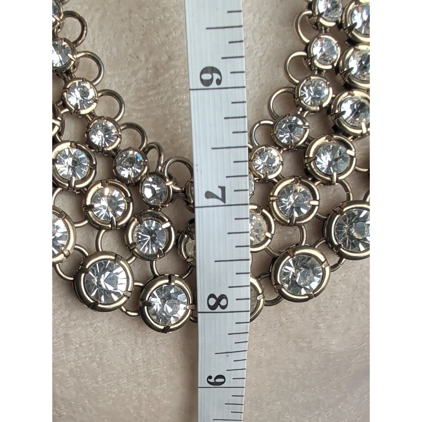 Vintage Crystal Multi-Row Statement Necklace - Gold Tone Glam