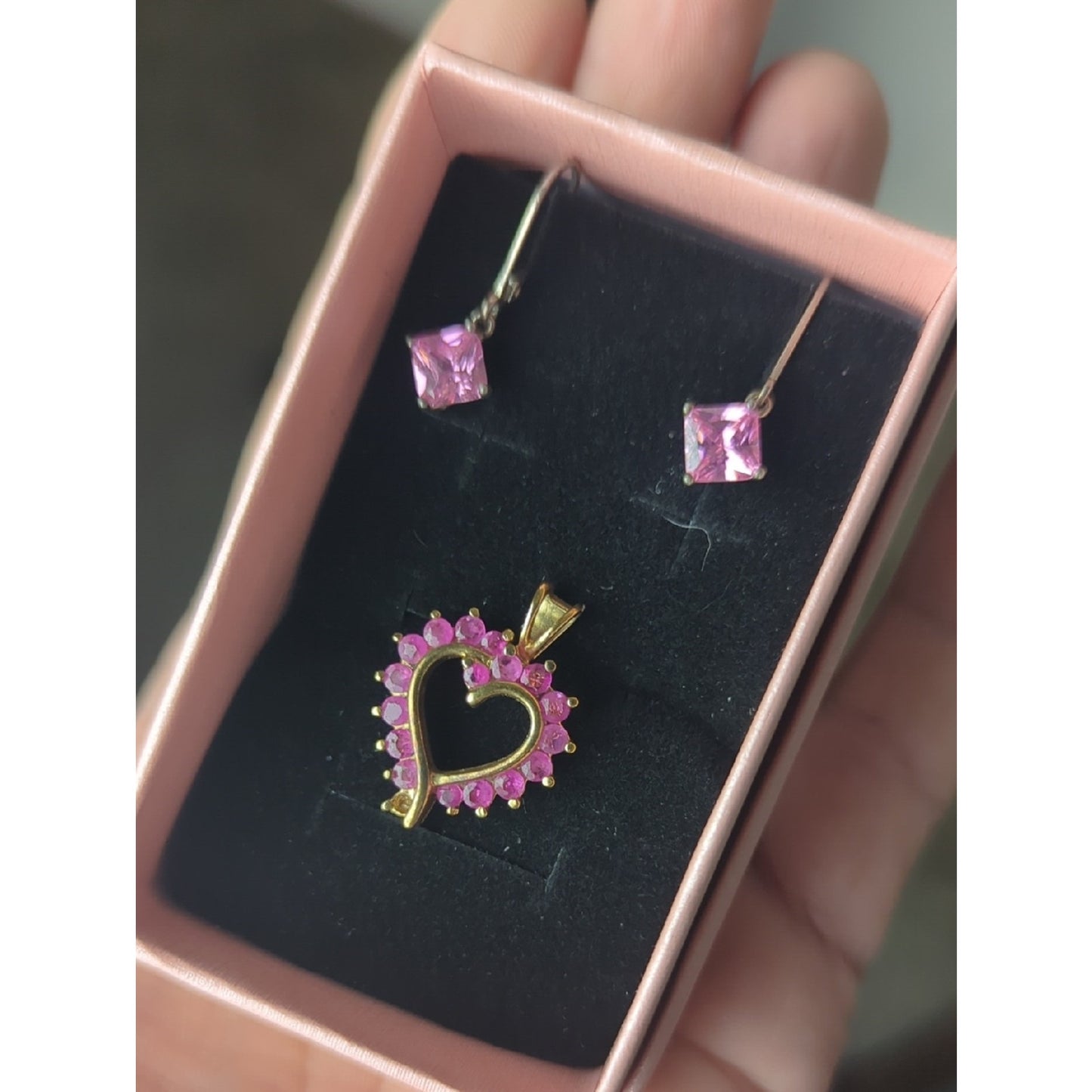 Ross Simons Sterling Vermeil Ruby Heart Pendant & Nevada Silver Earings