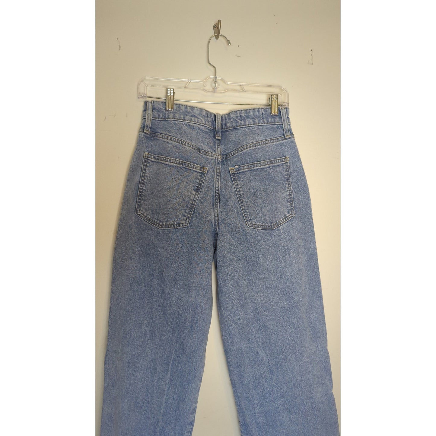 Retro Utility Streetwear High-rise Wide Straight Leg Raw Hem Jeans 6R