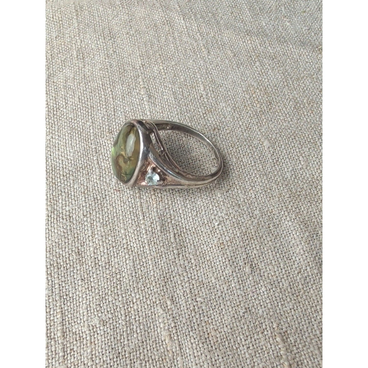 Vintage 925 Sterling Silver Abalone Statement Ring Southwestern Boho