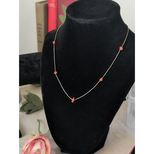 Vintage Sterling Silver Liquid Silver Necklace Coral Stations Southwestern Boho
