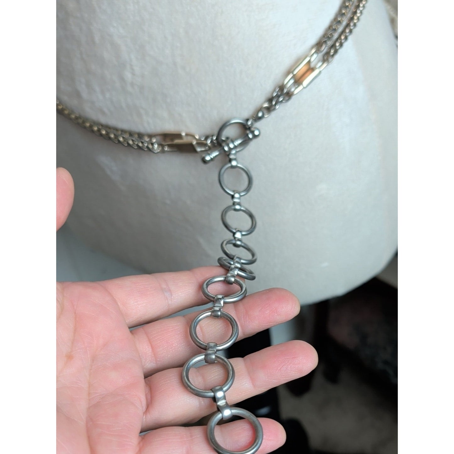 Vintage Silver Tone Brutalist Chain Belt Industrial O-Ring Statement