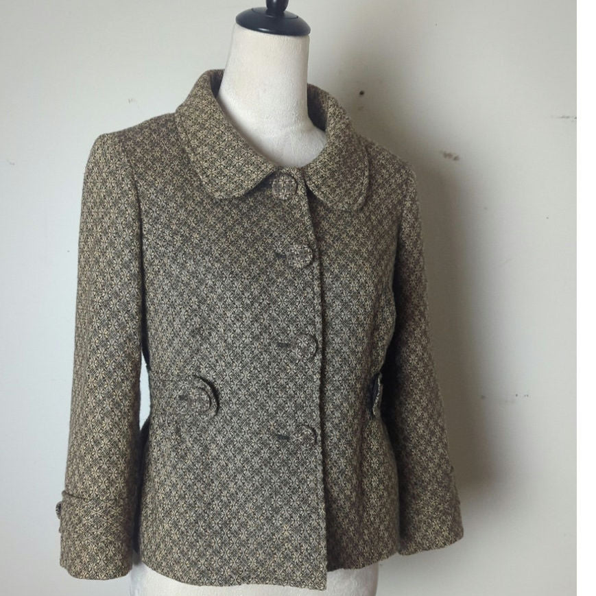 Vintage Inspired Mod Wool Tweed Jacket Blazer Peplum Chunky Buttons Size 4