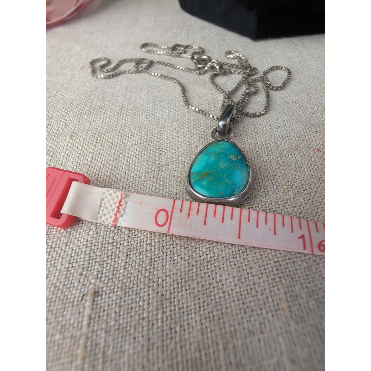 Vintage IJC Italy 925 Sterling Silver Turquoise Teardrop Pendant Box Chain Necklace