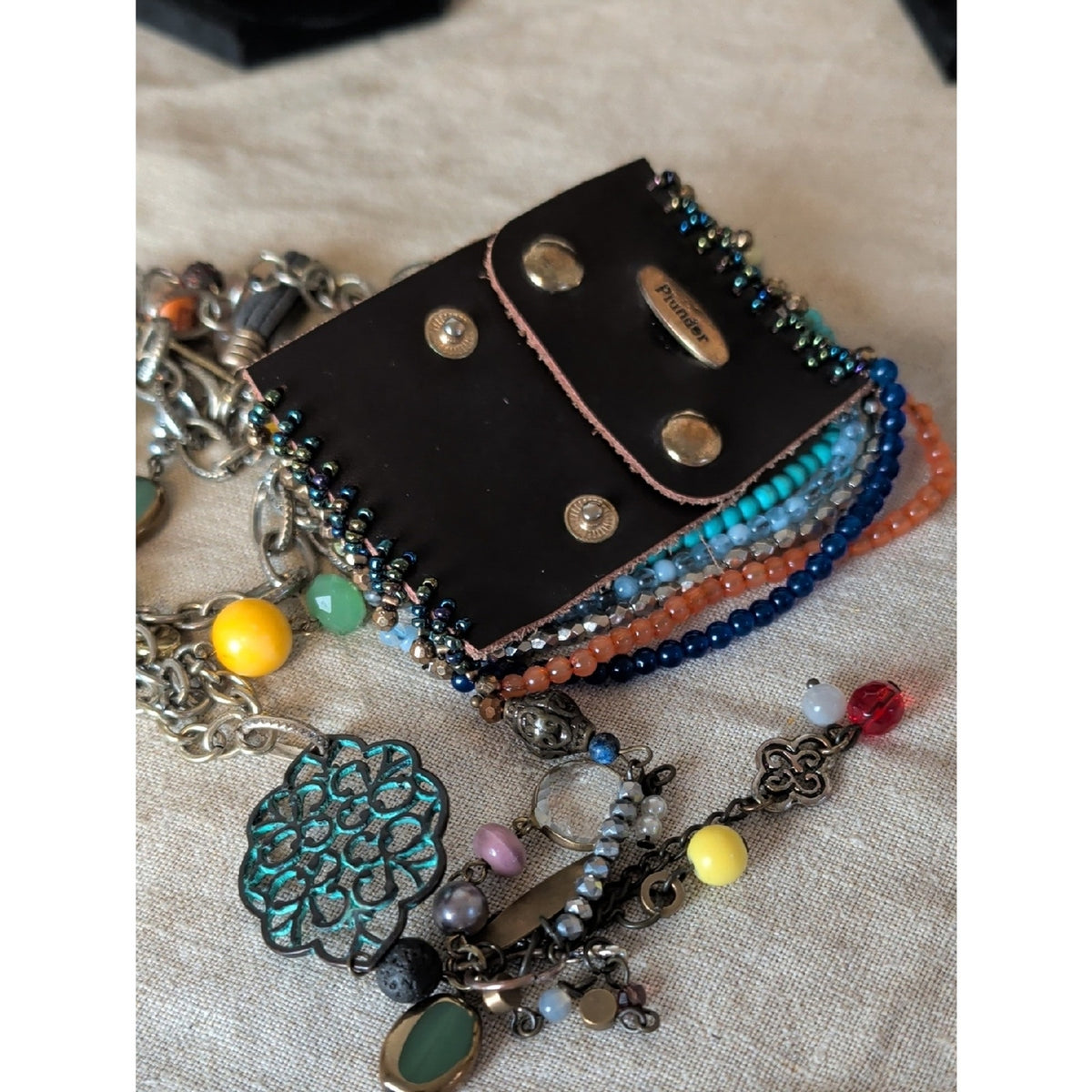 Plunder Boho Charm Necklace & Snap Cuff Bracelet Set Eclectic Festival Jewelry