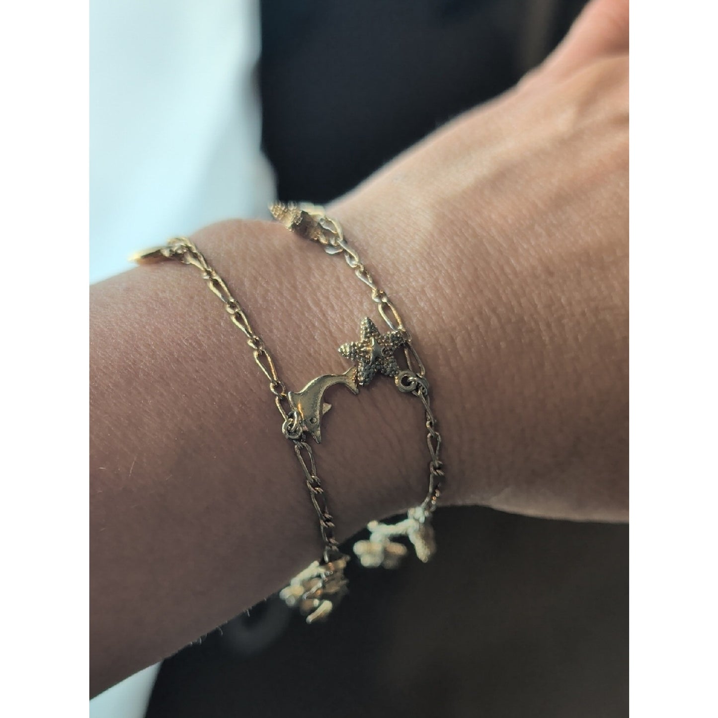 Vintage Dolphin & Star Charm Necklace Gold Tone Coastal Y2K Bracelet / Anklet