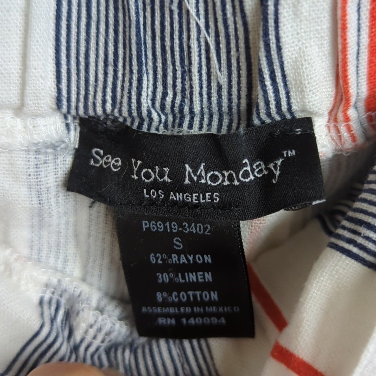 Beachy Loungwear Linen Blend Wide Leg Pull on Striped Capris Small