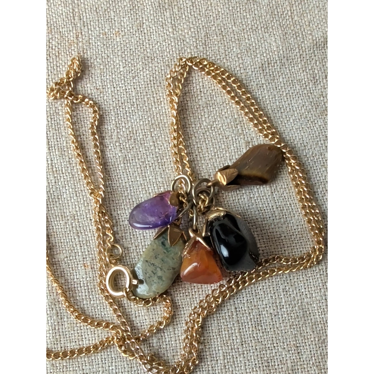 Genuine Mixed Gemstone Cluster Necklace Amethyst Tiger Eye Fairy Luxe