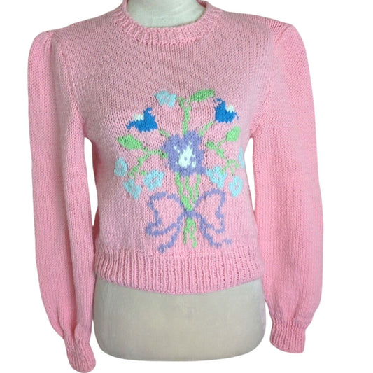 Vintage Cottagecore Cropped Soft Girl Sweater Puff Sleeves Women's Small