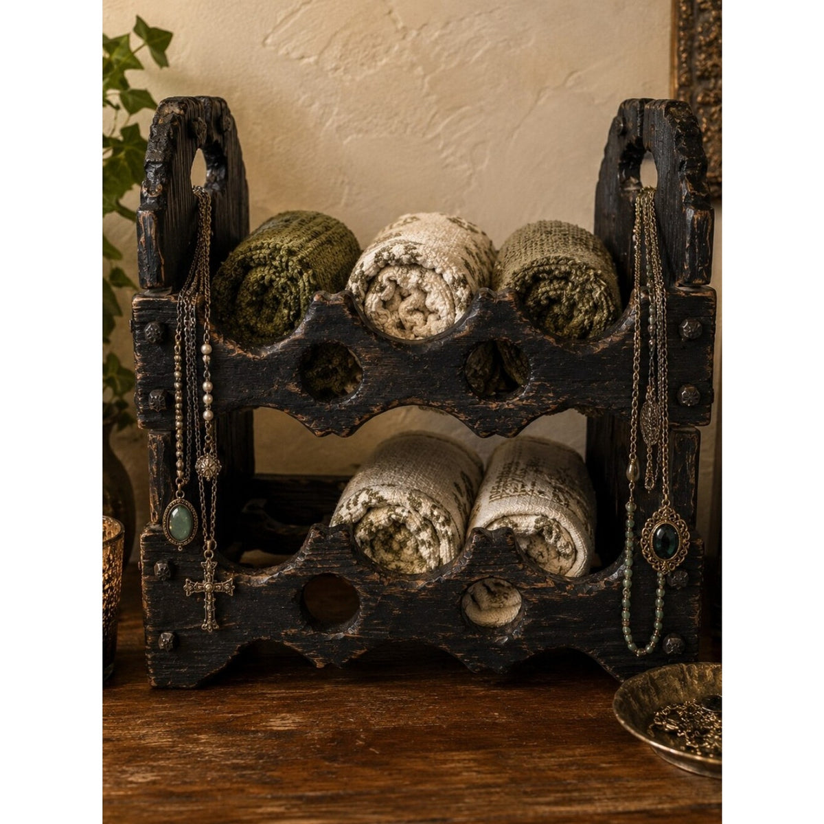 Rustic Gothic Wooden Wine Rack  Castlecore Jewelry Organizer Display