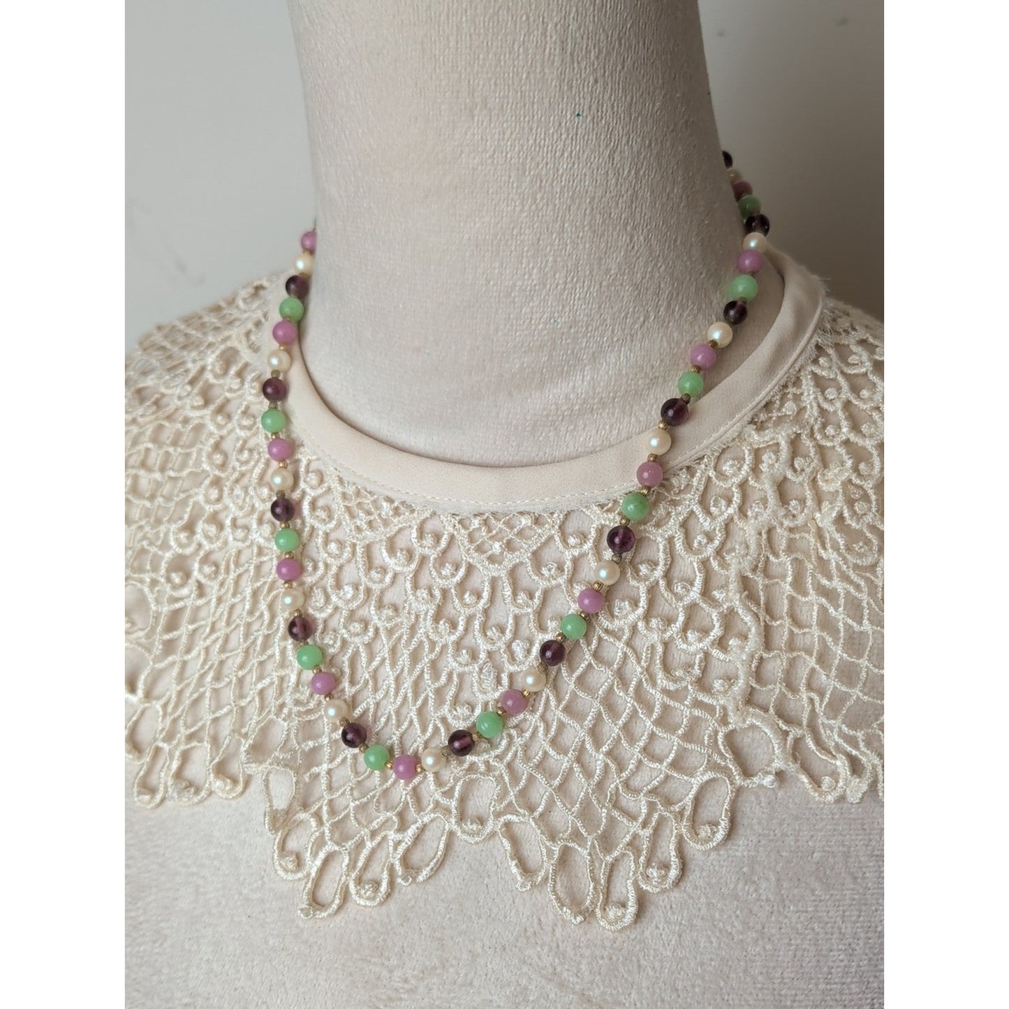 Curated Vintage Layered Necklace Trio Coquette Romantic Glass & Aurua Beads