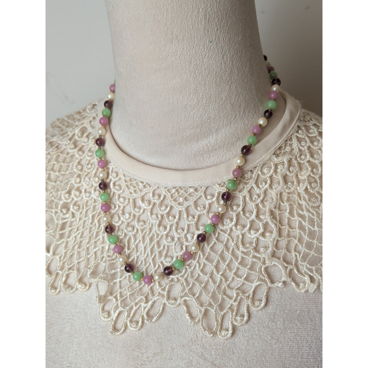 Curated Vintage Layered Necklace Trio Coquette Romantic Glass & Aurua Beads