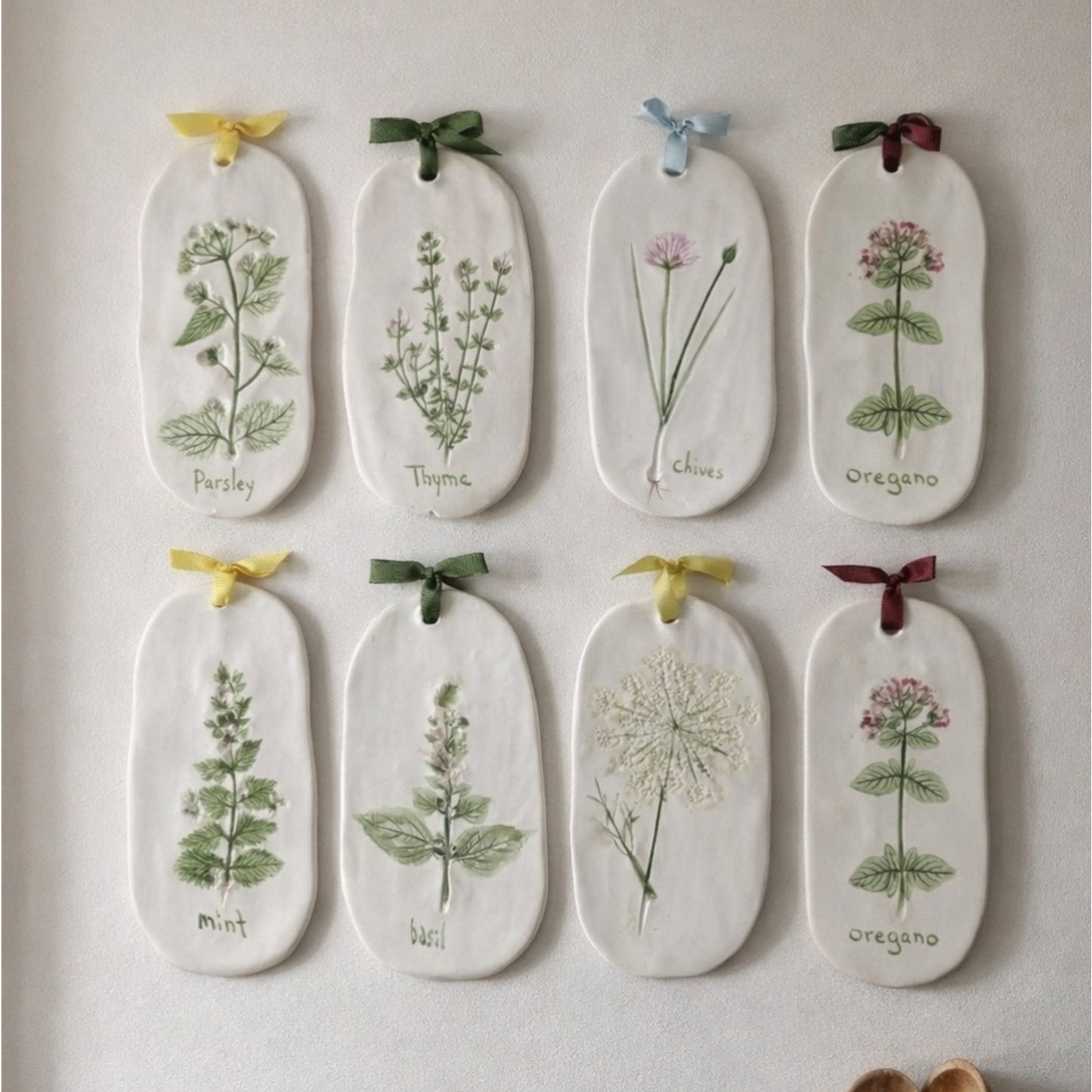Hand Painted & Carved Herb Plaques Set of 8 Herb Kitchen Gallery Wall Display