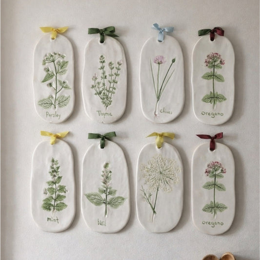 Hand Painted & Carved Herb Plaques Set of 8 Herb Kitchen Gallery Wall Display