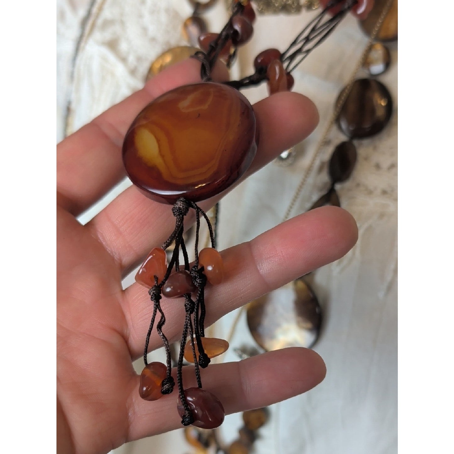Curated Boho Luxe Necklace Collection 5 Layered Necklaces Agate, Shell, Glass