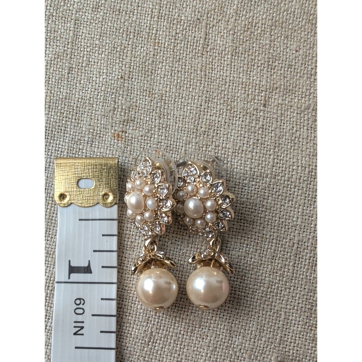 Marchesa Gold Tone Crystal and Pearl Floral Drop Earrings Glam Bridal