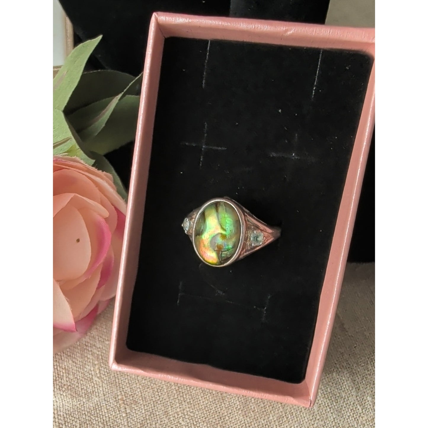 Vintage 925 Sterling Silver Abalone Statement Ring Southwestern Boho