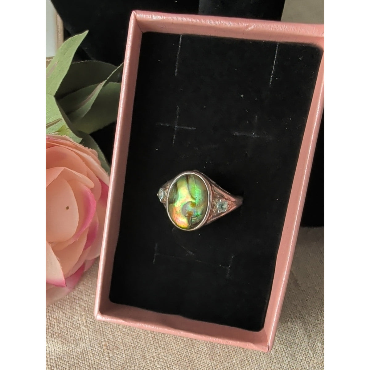 Vintage 925 Sterling Silver Abalone Statement Ring Southwestern Boho