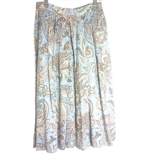 Boho Romantic Vintage Paisley Pleated Midi Skirt Women's Size 8