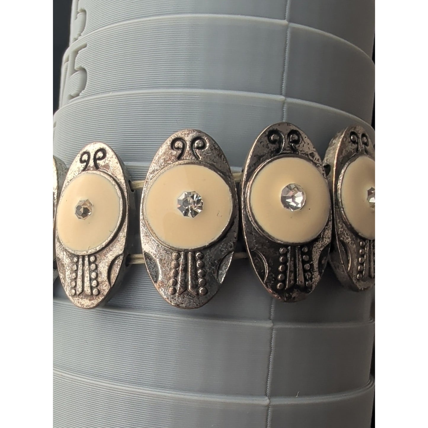 Vintage Cream and Silver Southwestern Meets Art Deco Stretch Bracelet