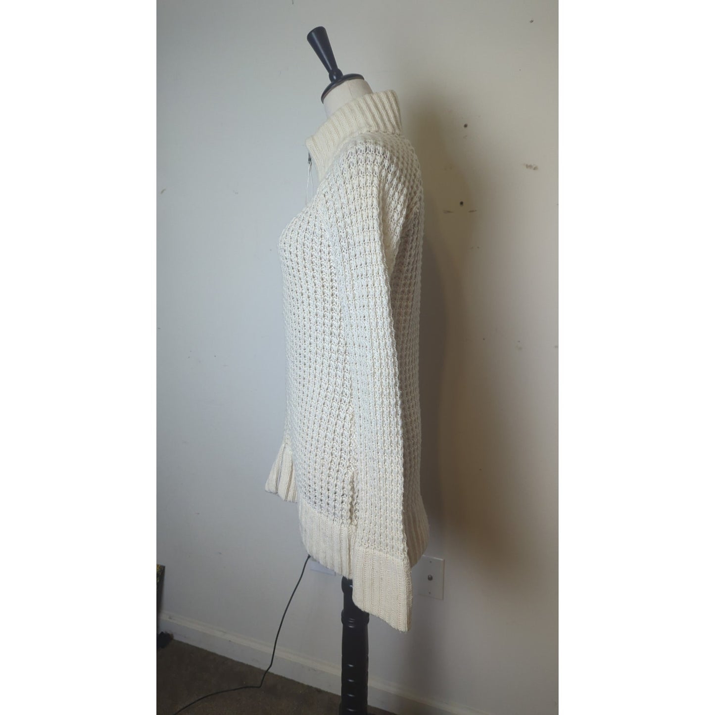 Ski Lodge Minimalist Cozy Waffle Knit Zip Wool Blend Cardigan Women's M*
