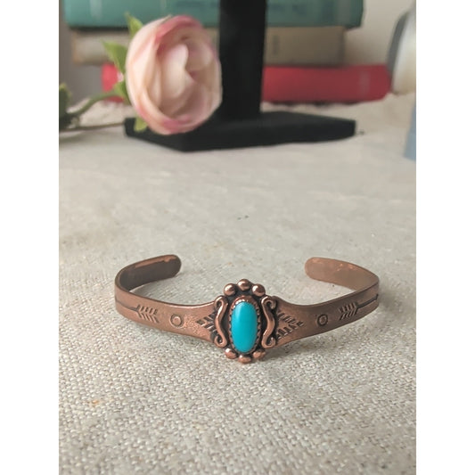 Signed Vintage Copper Cuff Bracelet Child Southwestern Arrow Detailing