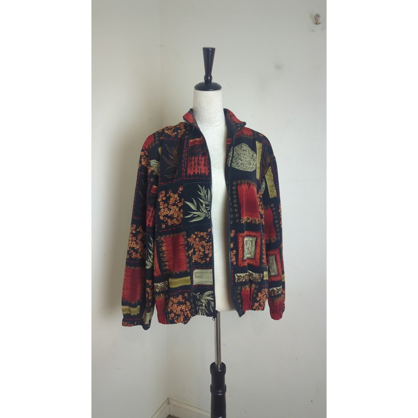 Vintage Zip-Up Lightweight Jacket Fall Moody Motif Women's Oversized Medium