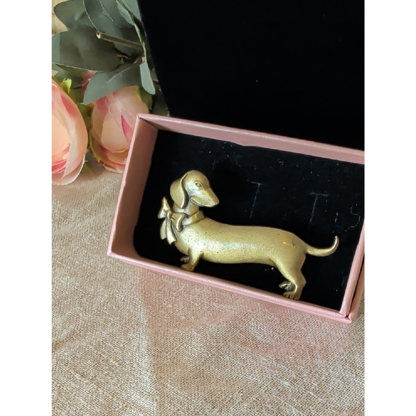 Vintage JJ Dachshund Brooch  Whimsical Wiener Dog Pin Bag Charm