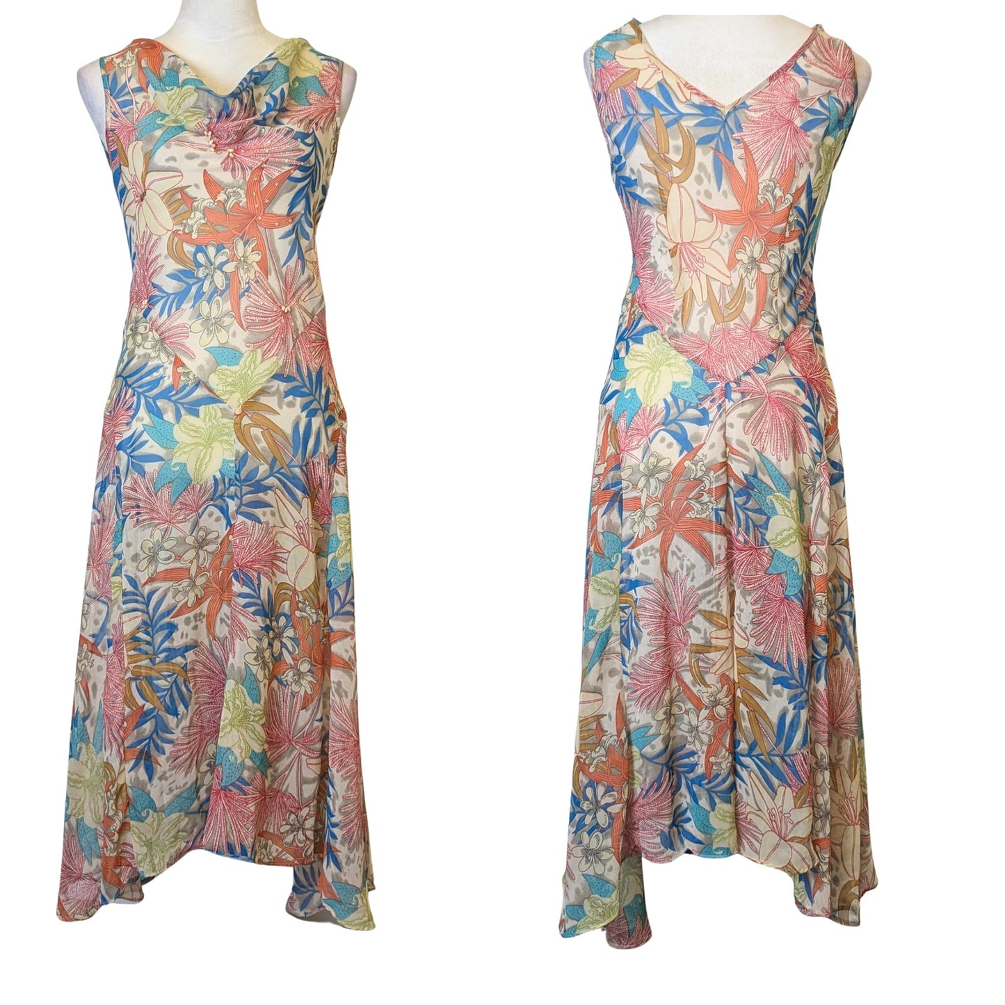 Boho Fairy Sheer Floral Midi/Max Beaded Sequined Dress Small