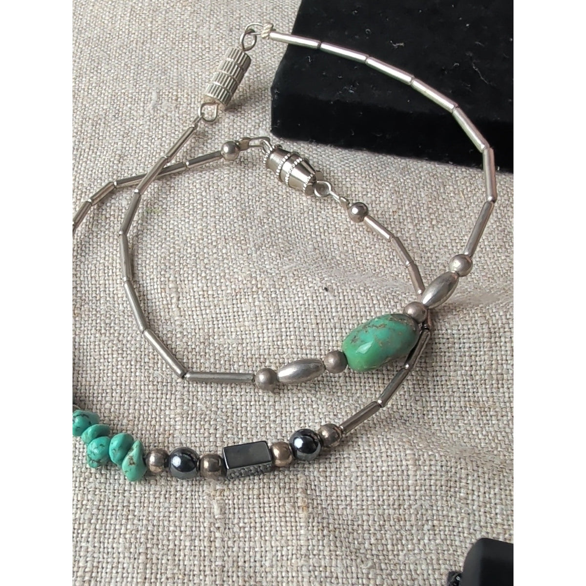 Sterling Silver Turquoise Hematite Bracelet Set Southwestern Stack Natural Stone