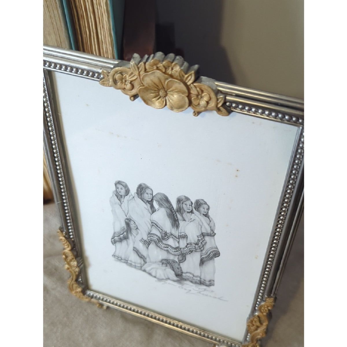 Vintage Framed Native American Print Signed Art Print Ornate Frame 7.5"X5.5"