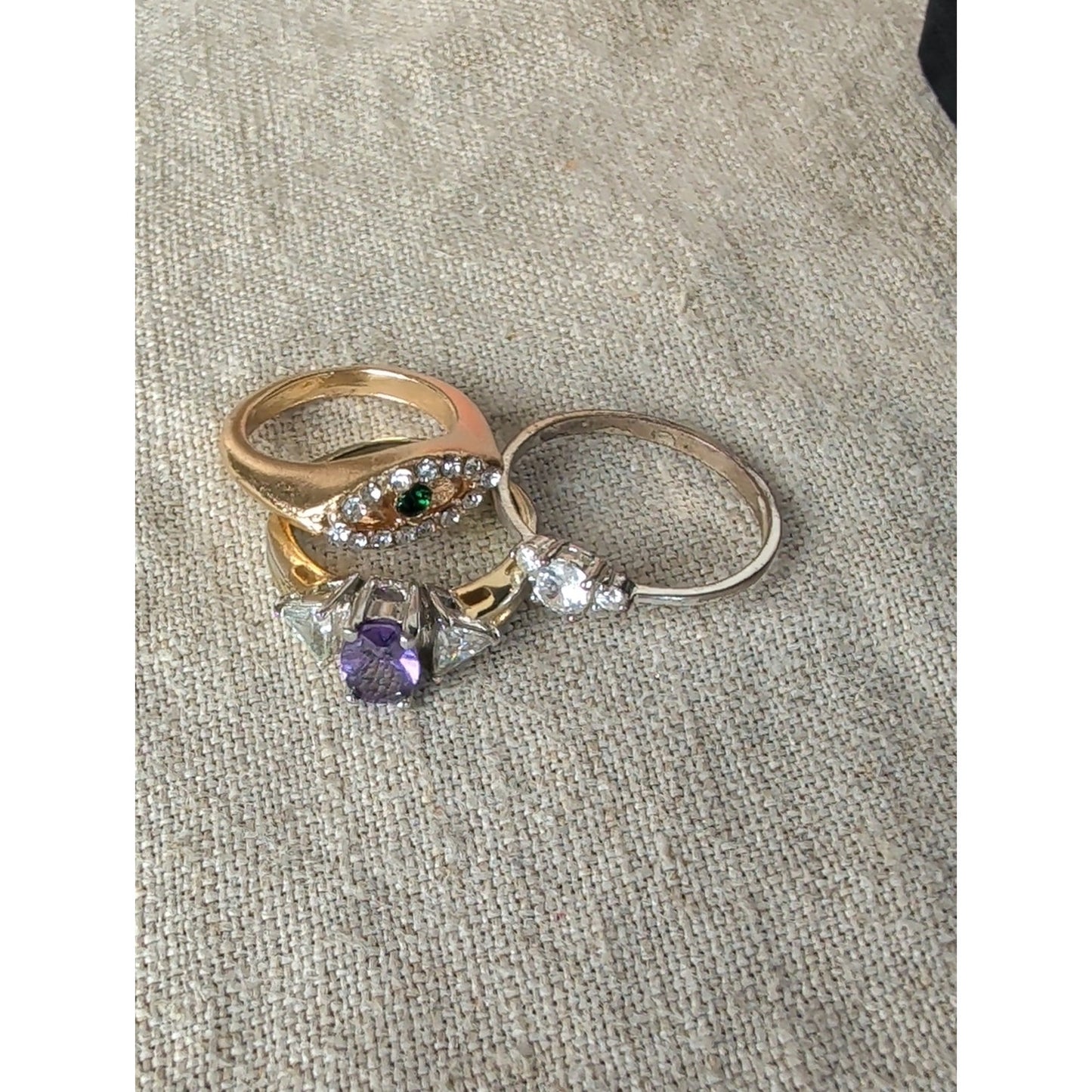 Rhinestone Ring Lot Evil Eye, Purple Statement & Solitaire