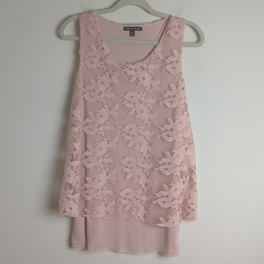 Soft Pink Viscose Pullover Top with Embroidered Panel Women's Size Medium