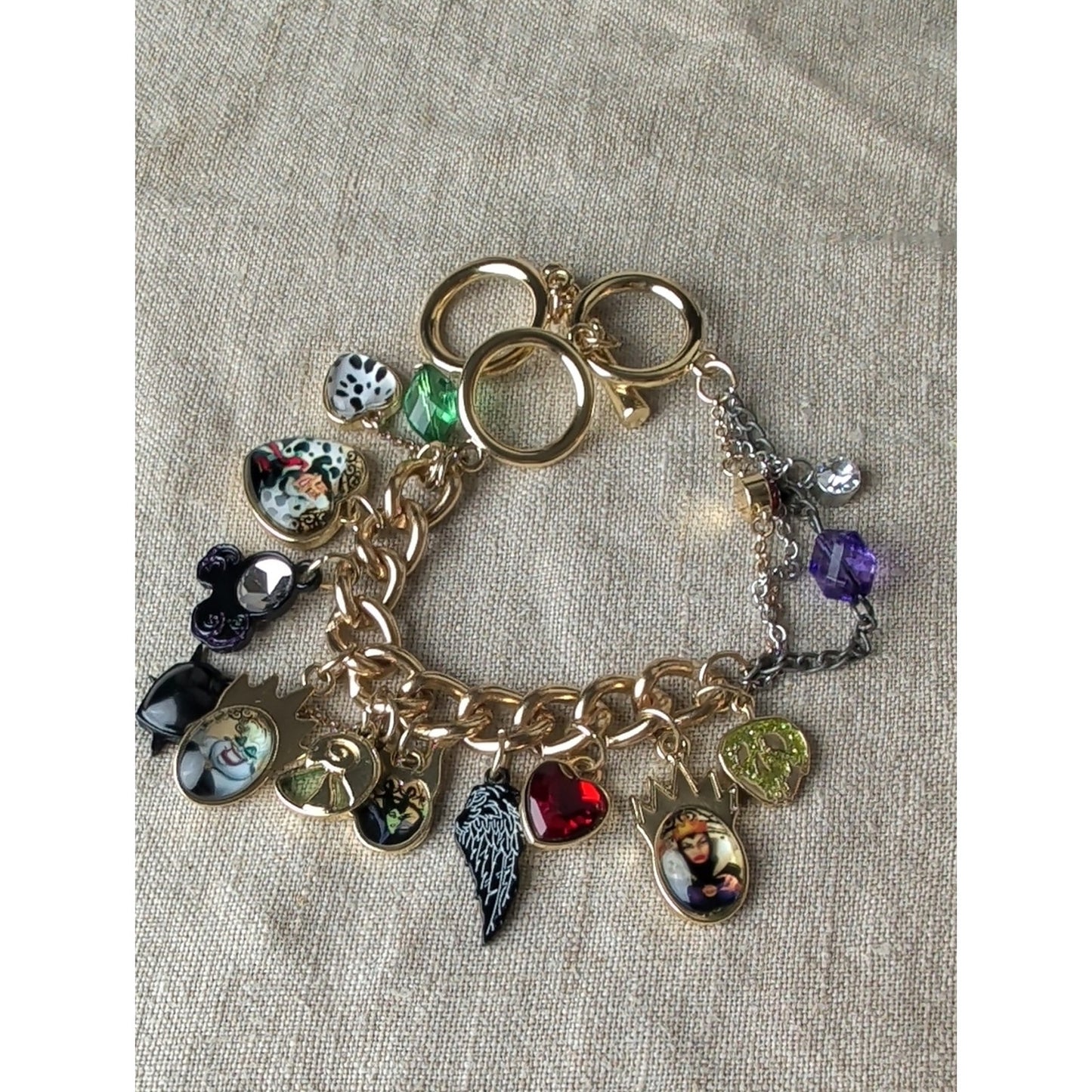 Handcrafted Disney Villains Inspired Charm Bracelet Gold Tone Gothic Fairy Tale