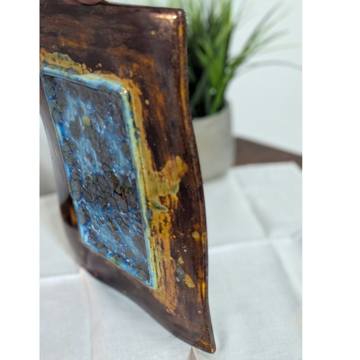 Wabi-Sabi Inspired Studio Pottery Platter Handmade Sculptural Ceramic Art Organic Modern 11x8