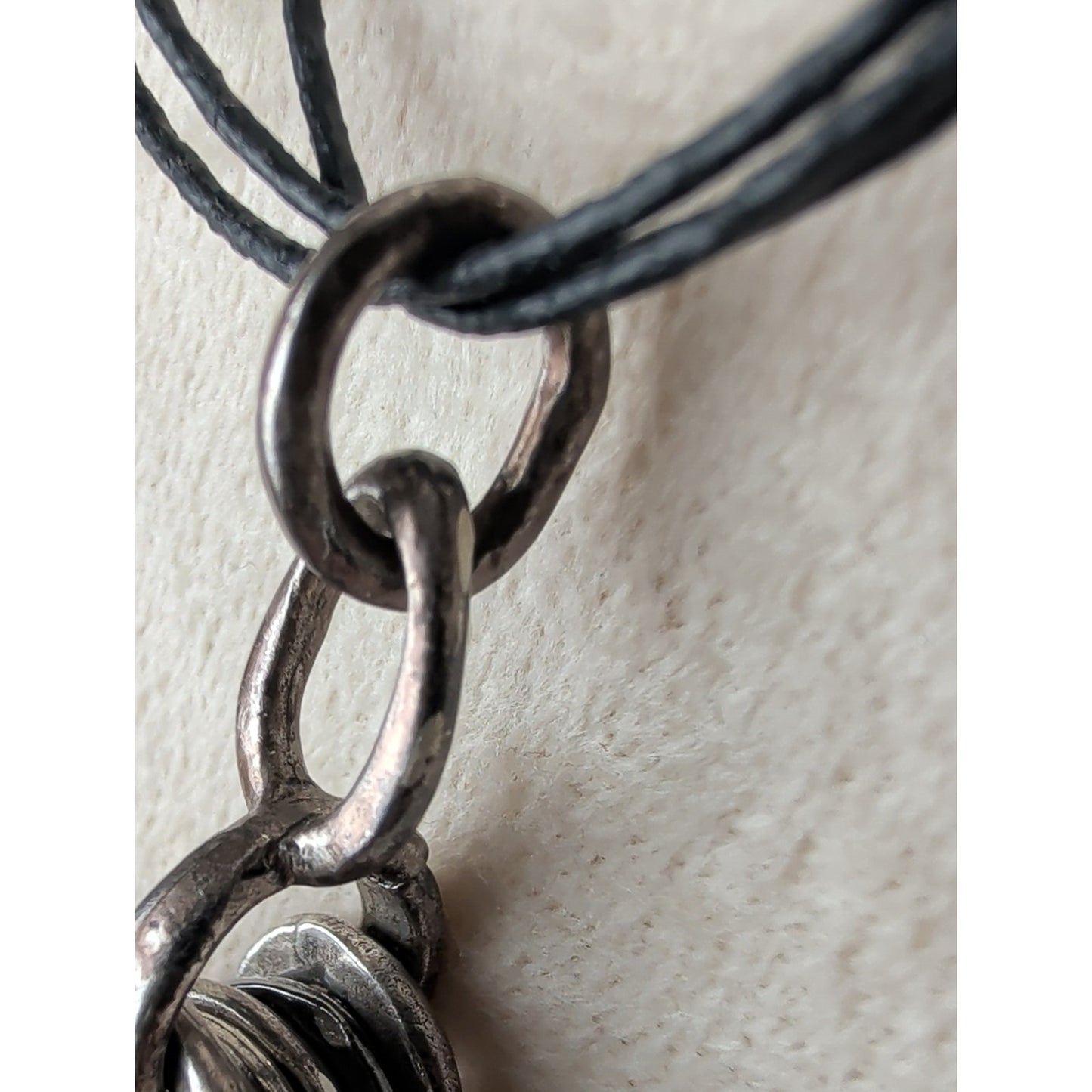 Artisan Hammered Silver Tested Multi Hoop Pendant Necklace Mixed Metal Modernist