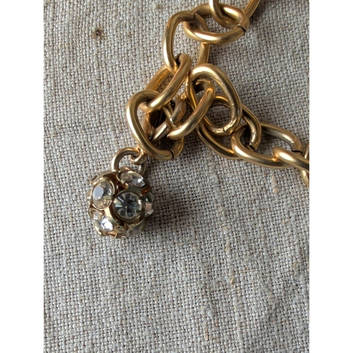 Signed Maximal Art Charm Bracelet Gold Tone Chunky Chain Dream Charm Rhinestone