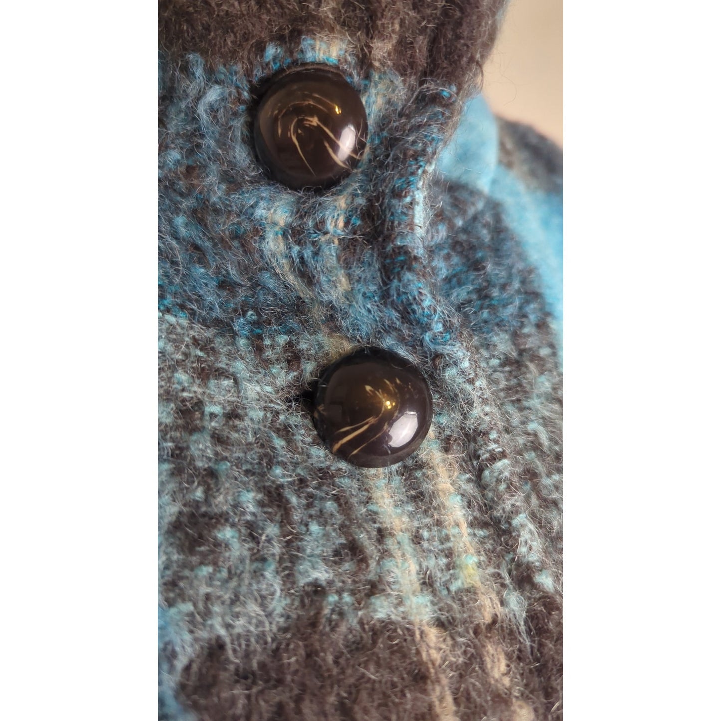 Vintage Mod Mohair Silk Wool Teal & Brown Plaid Lined Jacket Women's Size 8