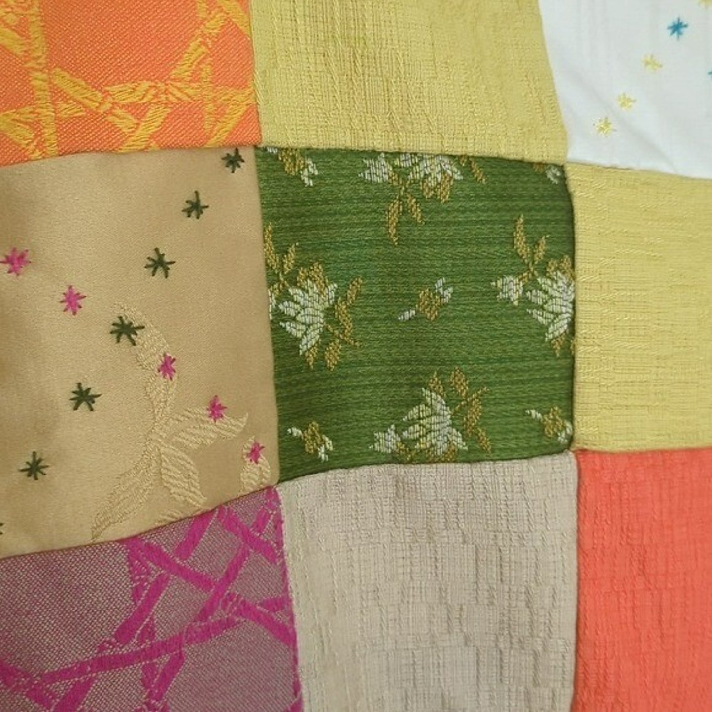 Crazy Quilt Large Rare Vintage Patchwork Quilt Embroidered Gold Satin Back 58x88
