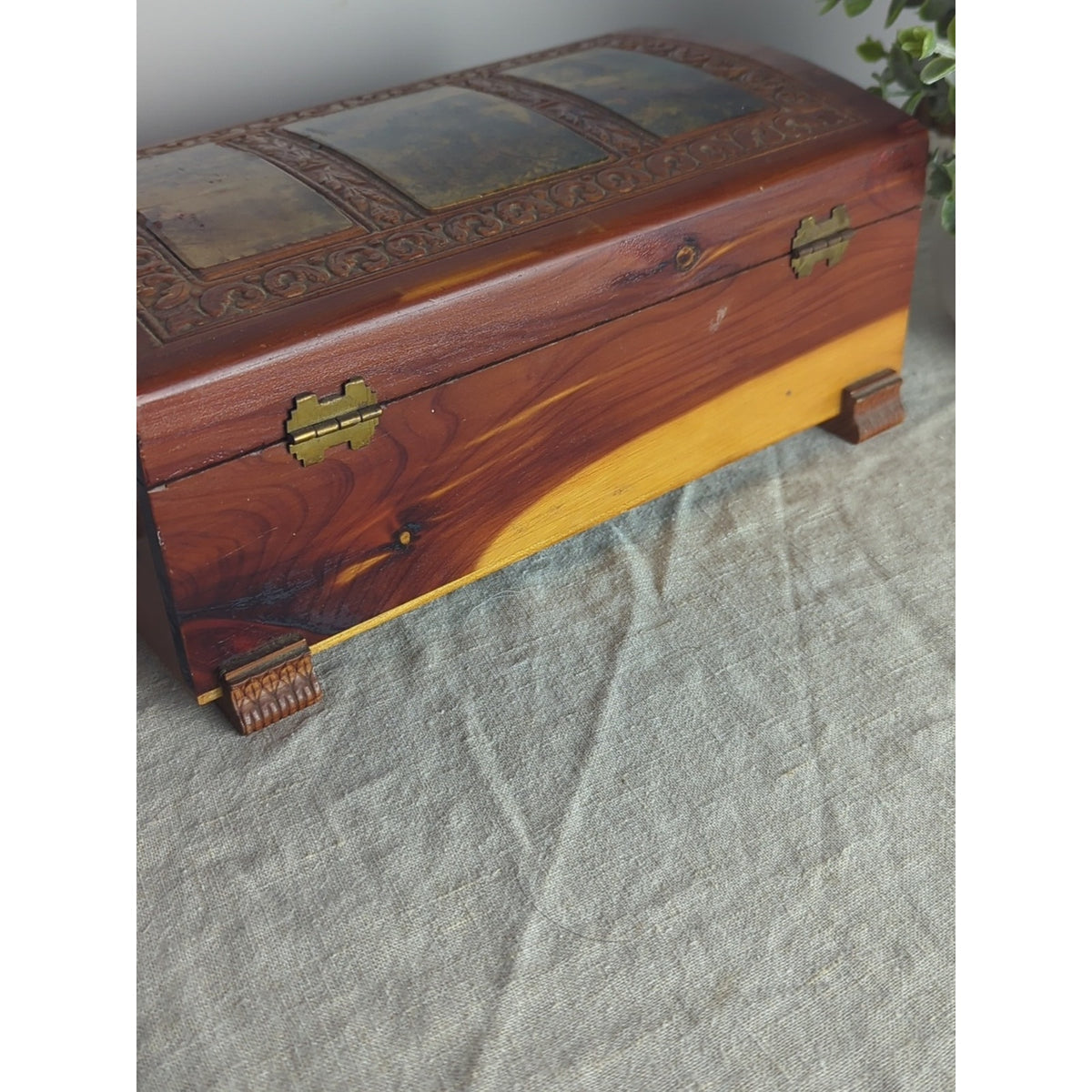 Vintage Carved Wood Keepsake Box | Storybook Cottage Jewelry Chest | Ornate Foot