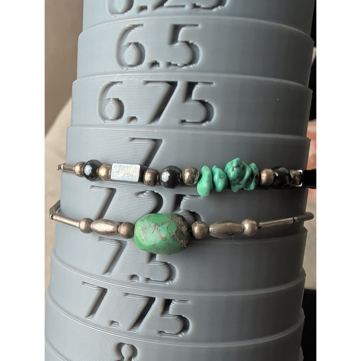 Sterling Silver Turquoise Hematite Bracelet Set Southwestern Stack Natural Stone