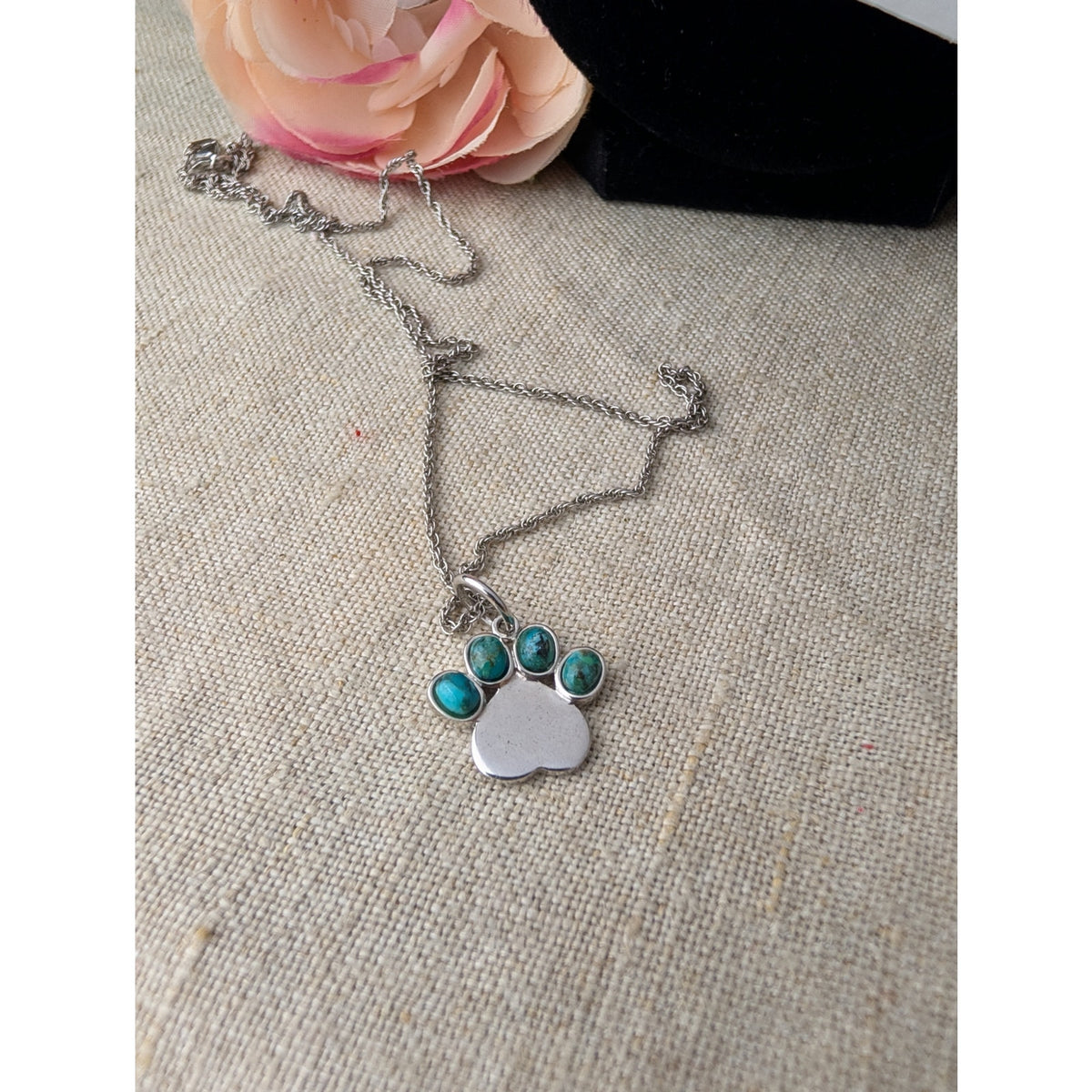 NWT Sterling Silver & Turquoise Pendant Necklace Paw Print