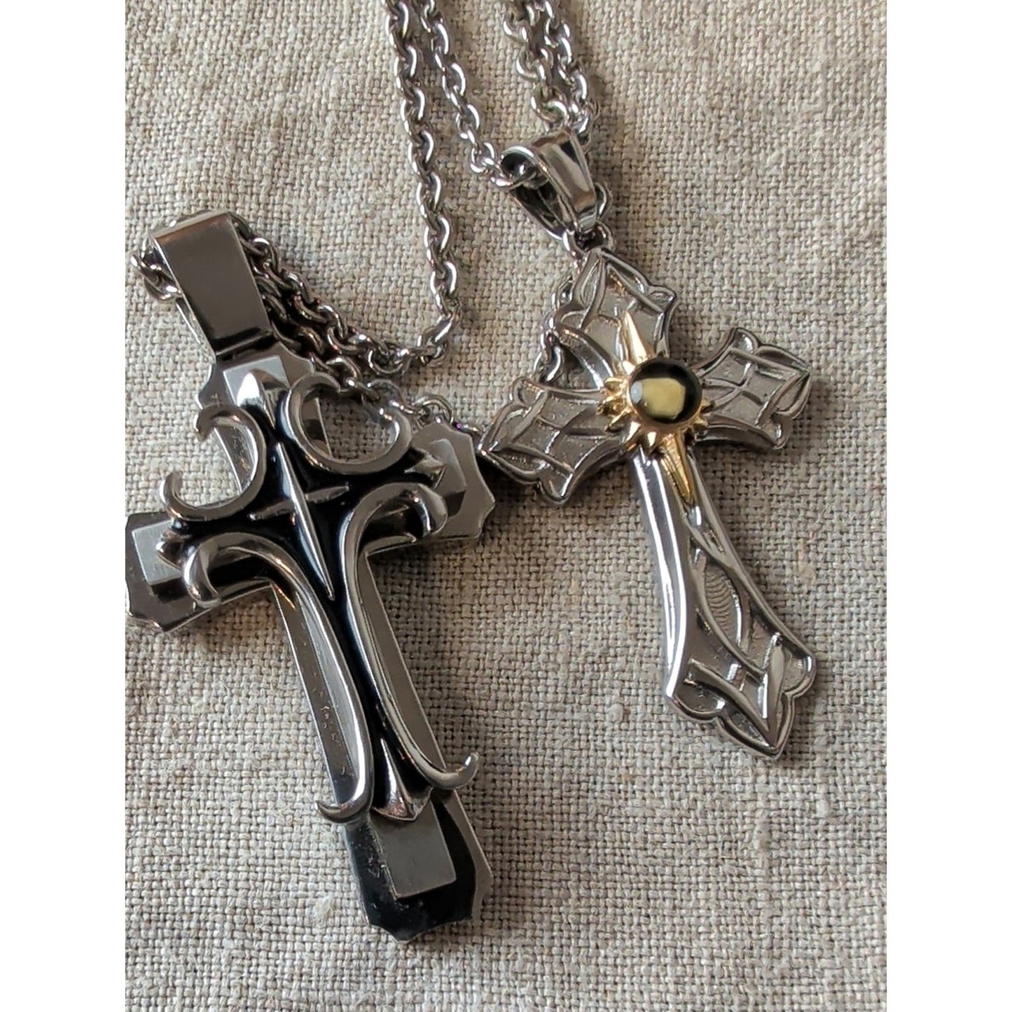 His & Hers Stainless Steel Cross Necklace Set Inspirational Couple Gift