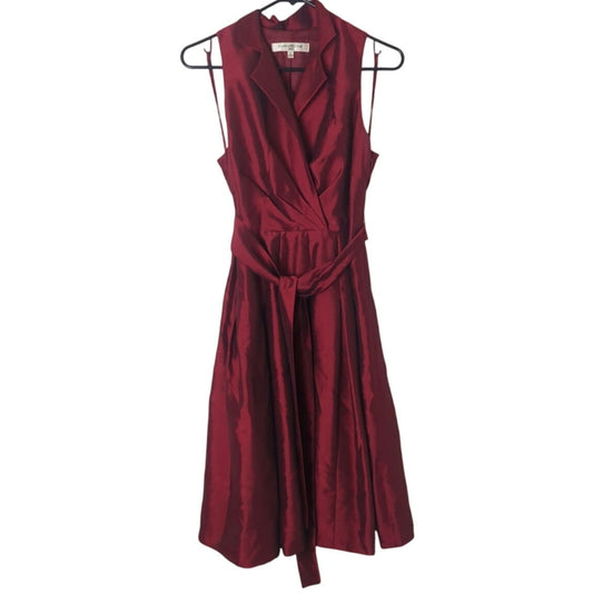 Evan Picone Red Holiday Fit & Flare Dress Belt Faux Wrap Women's 6