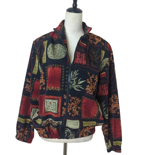 Vintage Zip-Up Lightweight Jacket Fall Moody Motif Women's Oversized Medium