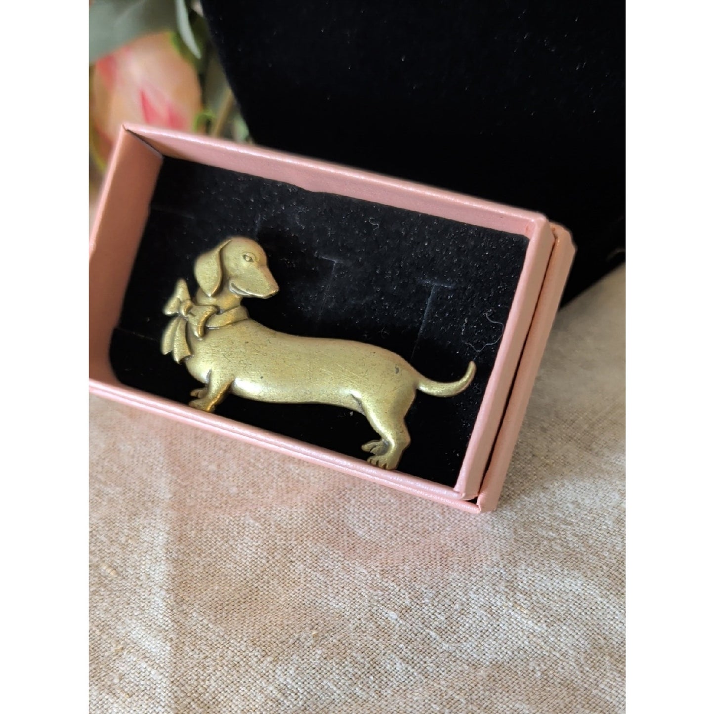 Vintage JJ Dachshund Brooch  Whimsical Wiener Dog Pin Bag Charm