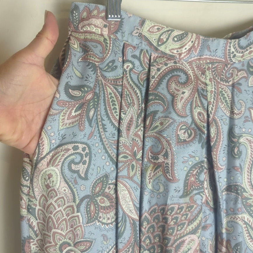 Boho Romantic Vintage Paisley Pleated Midi Skirt Women's Size 8