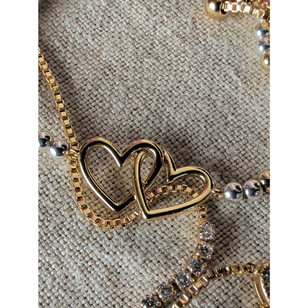 Coquette Heart Bracelet Stack Gold Tone Layered Set 3