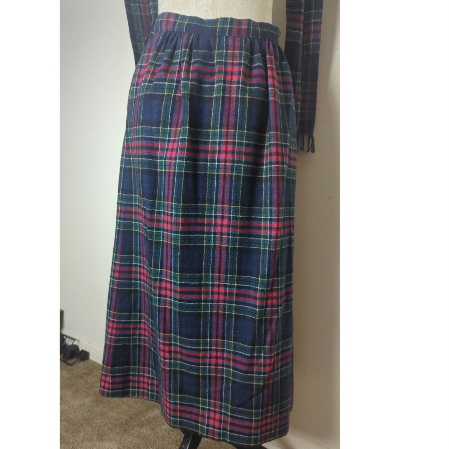 VTG 1970's Pendleton Allison Tartan Virgin Wool Skirt & Scarf Small